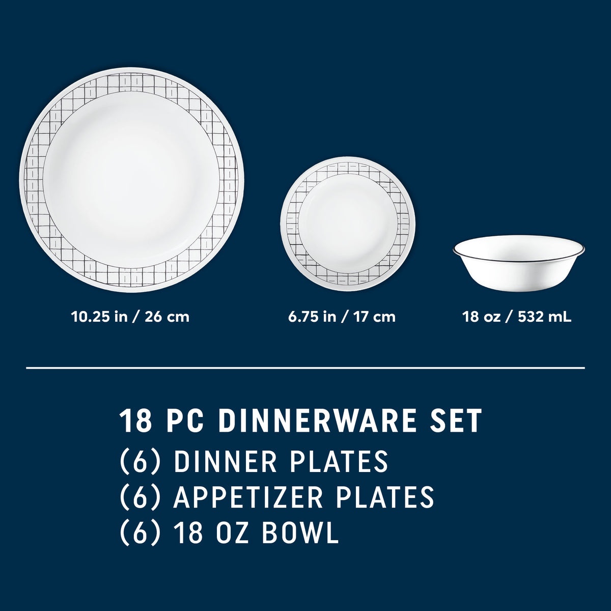 Corelle® Delicate Grid 18-piece Dinnerware Set, Service for 6 - Image 2